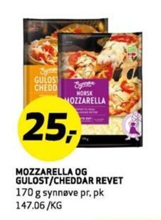 Bunnpris MOZZARELLA OG GULOST/CHEDDAR REVET tilbud