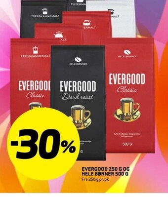 Bunnpris EVERGOOD 250 G OG HELE BØNNER 500 G tilbud