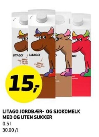 Bunnpris LITAGO JORDBÆR- OG SJOKOMELK MED OG UTEN SUKKER tilbud