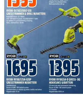 Obs Bygg Ryobi ry18lt25a-120p gresstrimmer m/batteri tilbud