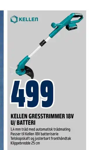 Obs Bygg Kellen gresstrimmer 18v u/ batteri tilbud