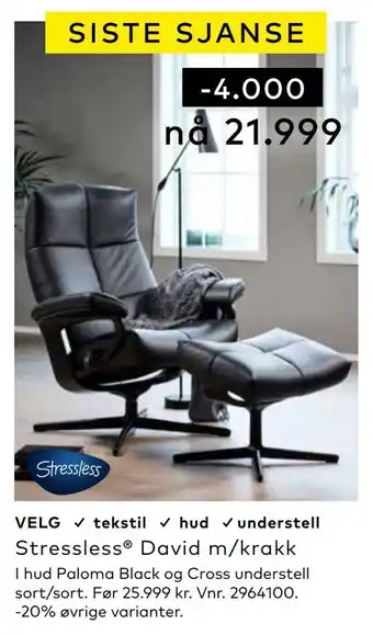 Skeidar Stressless® david m/krakk tilbud