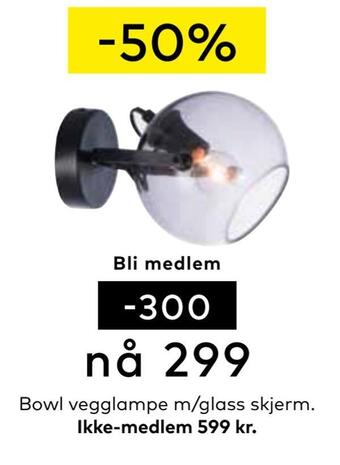 Skeidar Bowl vegglampe m/glass skjerm tilbud