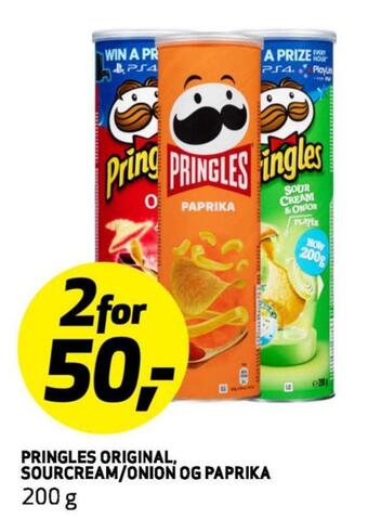 Bunnpris Pringles original, sourcream/onion og paprika tilbud