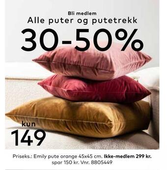 Skeidar Emily pute orange tilbud