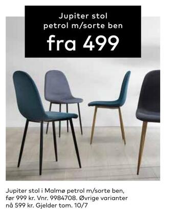 Skeidar Jupiter stol i malmø petrol m/sorte ben tilbud