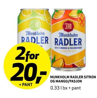 Bunnpris Munkholm radler sitron og mango/pasjon tilbud