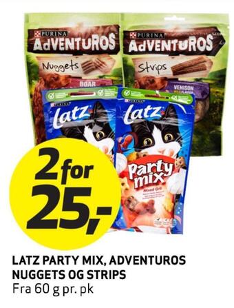 Bunnpris Latz party mix, adventuros nuggets og strips tilbud