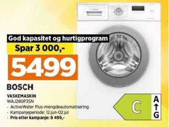 POWER BOSCH VASKEMASKIN WAJ280P3SN tilbud