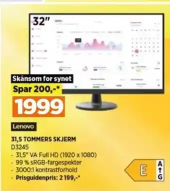 POWER Lenovo 31,5 TOMMERS SKJERM D3245 tilbud