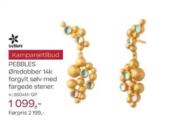 Bjørklund Pebbles øredobber 14k forgylt sølv med fargede stener tilbud