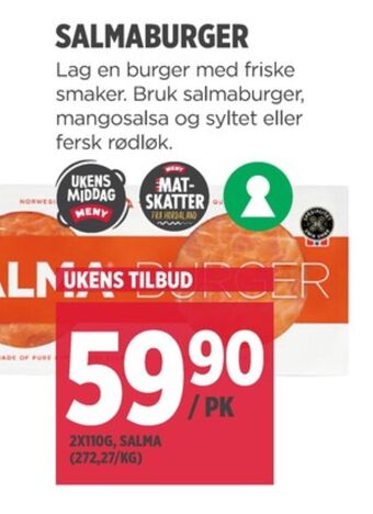 Meny Salma lakseburger tilbud