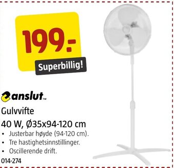 Jula Gulvvifte 40 W, Ø35x94-120 cm tilbud