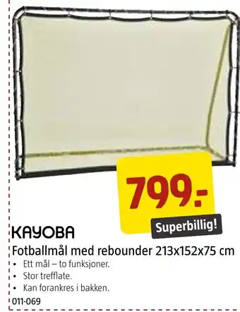 Jula KAYOBA Fotballmål med rebounder 213x152x75 cm tilbud