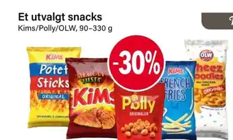 Et utvalgt snacks Kims/Polly/OLW, 90-330 g