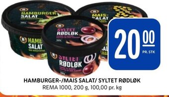 Rema 1000 HAMBURGER-/MAIS SALAT/SYLTET RØDLØK tilbud