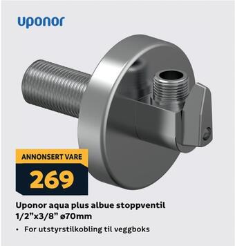Megaflis Uponor aqua plus albue stoppventil 1/2x3/8 ø70mm tilbud