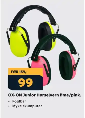 Megaflis Ox-on junior hørselvern lime/pink tilbud