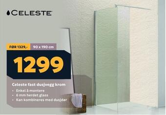 Megaflis Celeste fast dusjvegg krom tilbud