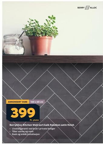 Megaflis Berryalloc kitchen wall sort kalk fiskeben satin finish tilbud