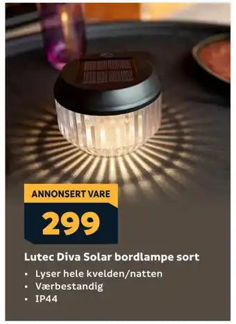 Lutec diva solar bordlampe sort