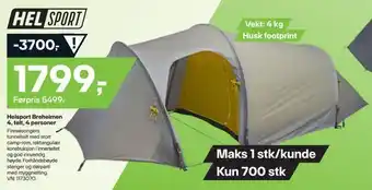 XXL Sport Helsport breheimen 4, telt, 4 personer tilbud