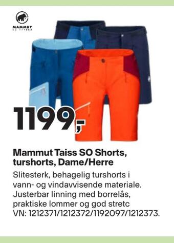 XXL Sport Mammut taiss so shorts, turshorts, dame/herre tilbud