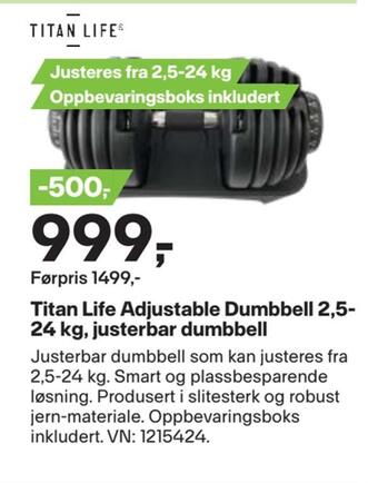 XXL Sport Titan life adjustable dumbbell 2,5- 24 kg, justerbar dumbbell tilbud