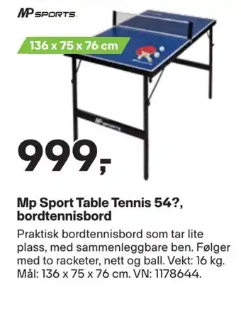 XXL Sport Mp sport table tennis 54?, bordtennisbord tilbud