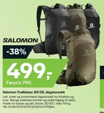 XXL Sport Salomon trailblazer 20/30, dagstursekk tilbud