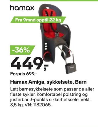 XXL Sport Hamax amiga, sykkelsete, barn tilbud