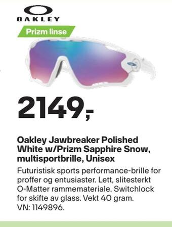 XXL Sport Oakley jawbreaker polished white w/prizm sapphire snow, multisportbrille, unisex tilbud
