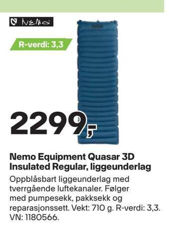 XXL Sport Nemo equipment quasar 3d insulated regular, liggeunderlag tilbud