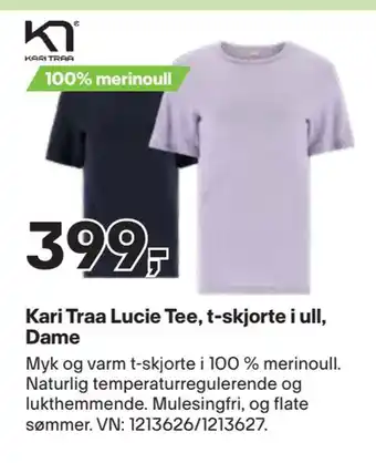 XXL Sport Kari traa lucie tee, t-skjorte i ull, dame tilbud