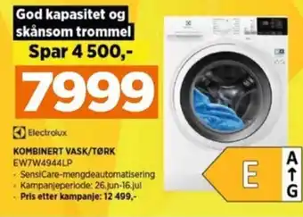 POWER Electrolux KOMBINERT VASK/TØRK EW7W4944LP tilbud