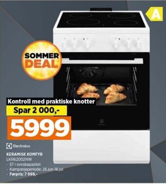 POWER Electrolux KERAMISK KOMFYR LKR62002NW tilbud