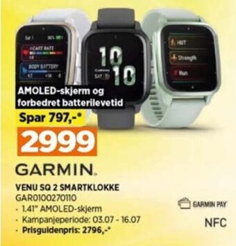 POWER GARMIN. VENU SQ 2 SMARTKLOKKE tilbud