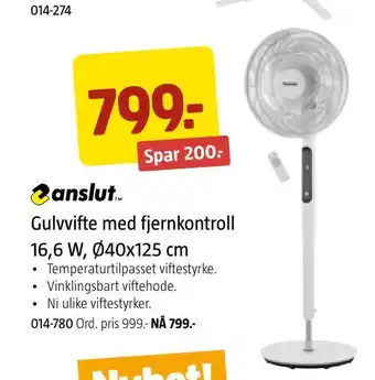 Jula Gulvvifte med fjernkontroll 16,6 w, ø40x125 cm tilbud