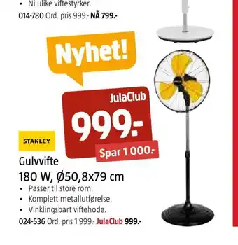Jula Gulvvifte 180 w, ø50,8x79 cm tilbud