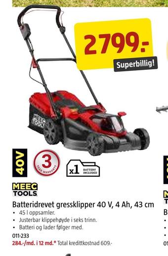 Jula Batteridrevet gressklipper 40 v, 4 ah, 43 cm tilbud