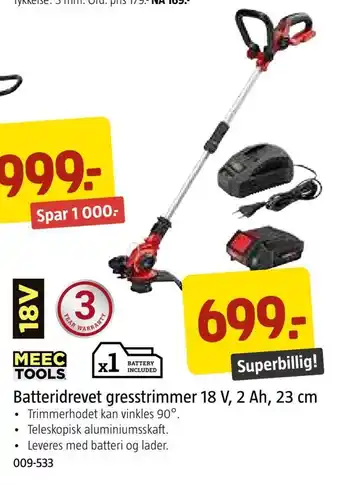 Jula Batteridrevet gresstrimmer 18 v, 2 ah, 23 cm tilbud