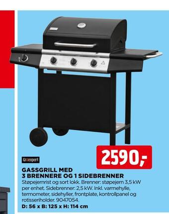 jem & fix Gassgrill med 3 brennere og 1 sidebrenner tilbud