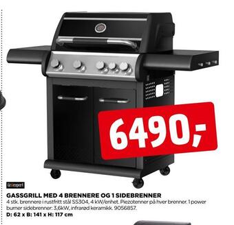 jem & fix Gassgrill med 4 brennere og 1 sidebrenner tilbud
