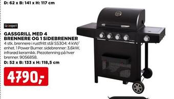 jem & fix Gassgrill med 4 brennere og 1 sidebrenner tilbud