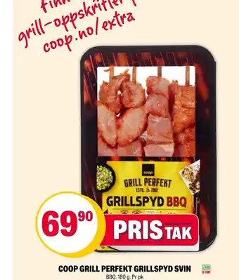 Coop Extra COOP GRILL PERFEKT GRILLSPYD SVIN BBQ. 180 g. Pr pk Pr kg 388,33 tilbud