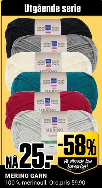 Europris Merino garn tilbud