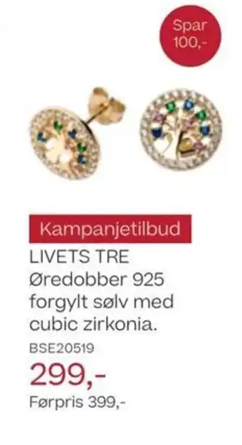 Bjørklund LIVETS TRE Øredobber 925 forgylt sølv med cubic zirkonia. tilbud