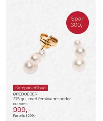 Bjørklund ØREDOBBER 375 gull med ferskvannsperler. tilbud