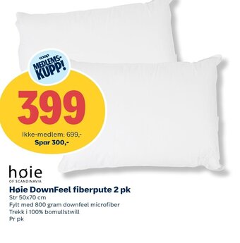 Coop Extra Høie DownFeel fiberpute 2 pk tilbud