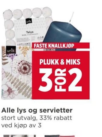 Meny Alle lys og servietter tilbud